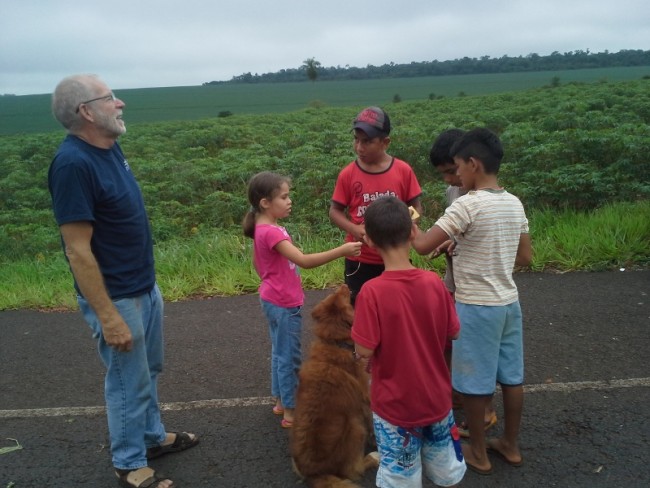 Little red dog makes friends.