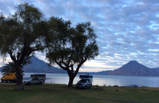 Us and other overlanders at Lake Atitlan in Guatemala